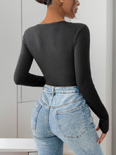 Perfee Ribbed Contrast Long Sleeve Bodysuit OutfitFlow